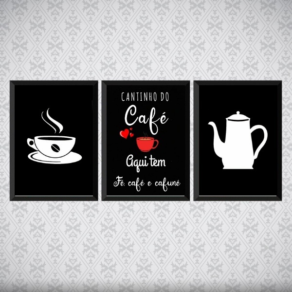 Kit 3 Quadros Para Cantinho Do Café 24x18cm Moldura:madeira P