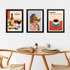 Kit 3 Quadros Para Cozinha Café Cão Vinho 45x34cm - Com Vidro