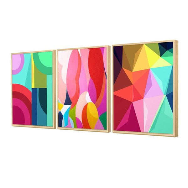 Kit 3 Quadros Para Decoração Colorido Geométrico Formas Sala