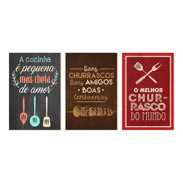 Kit 3 Quadros Para Decoração Cozinha Churrasco Frases
