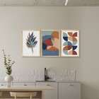 Kit 3 Quadros Para Decoração Folhas Abstrato Geométrico Sala
