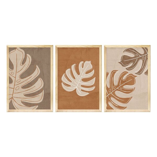 Kit 3 Quadros Para Decoração Folhas Minimalista Sala Quarto