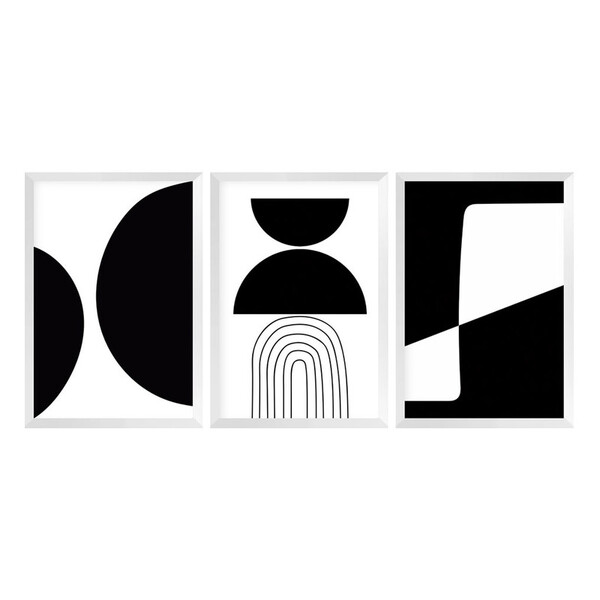 Kit 3 Quadros Para Decoração Preto E Branco Geométrico Sala