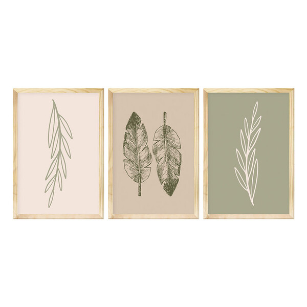Kit 3 Quadros Para Decoração Ramos Folhas Minimalista Quarto