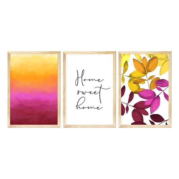 Kit 3 Quadros Para Hall De Entrada Moldura Pinus Frases Lar C