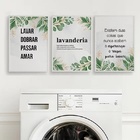 Kit 3 Quadros Para Lavanderia Folhas 33x24cm - Com Vidro Mold
