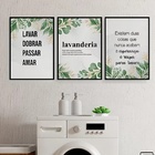 Kit 3 Quadros Para Lavanderia Folhas 33x24cm Moldura:madeira