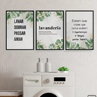 Kit 3 Quadros Para Lavanderia Folhas 45x34cm Moldura:madeira