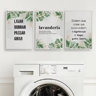 Kit 3 Quadros Para Lavanderia Folhas 45x34cm Moldura:madeira