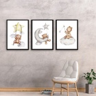 Kit 3 Quadros Para Quarto De Bebê Ursinhos 45x34cm - Com Vidr