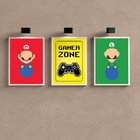 Kit 3 Quadros Para Quarto Gamer Zone Coloridos 45x34cm Moldur