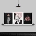 Kit 3 Quadros Para Quarto Mulher E Rosas 24x18cm - Com Vidro