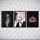 Kit 3 Quadros Para Quarto Mulher E Rosas 45x34cm - Com Vidro