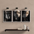 Kit 3 Quadros Para Sala Mulher Black gold 33x24cm - Com Vidro