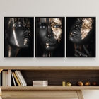 Kit 3 Quadros Para Sala Mulher Black gold 33x24cm Moldura:mad