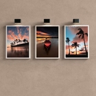 Kit 3 Quadros Para Sala Por Do Sol Na praia 33x24cm Moldura:m