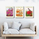 Kit 3 Quadros Passarinhos Flores Colorido 33x24cm Moldura Bra