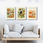 Kit 3 Quadros Passarinhos Flores E Frutos Laranja 33x24cm - C