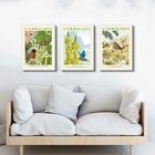 Kit 3 Quadros Passarinhos Flores Espécies 45x34cm - Com Vidro