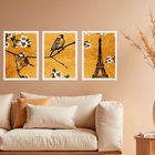 Kit 3 Quadros Passarinhos Paris Torre Eiffel 24x18cm - Com Vi