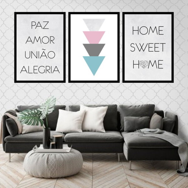 Kit 3 Quadros Paz, Amor, União E Alegria 60x40cm Moldura:made