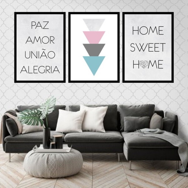 Kit 3 Quadros Paz, Amor, União E Alegria 60x40cm Moldura:made