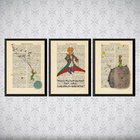 Kit 3 Quadros Pequeno Príncipe Vintage 33x24cm - Com Vidro Mo