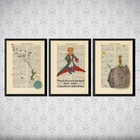 Kit 3 Quadros Pequeno Príncipe Vintage 45x34cm - Com Vidro Mo