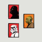 Kit 3 Quadros Personagens Star Wars 24x18cm Moldura:madeira B
