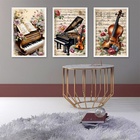 Kit 3 Quadros Piano E Violino Vintage - Flores 33x24cm Moldur
