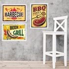 Kit 3 Quadros Placas Vintage Churrasco 24x18cm - Com Vidro Mo