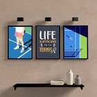 Kit 3 Quadros Play Tennis 33x24cm Moldura:madeira Branca