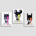 Kit 3 Quadros Pop Art Mulher Gato 33x24cm - Com Vidro Moldura