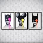 Kit 3 Quadros Pop Art Mulher Gato 33x24cm - Com Vidro Moldura