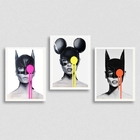 Kit 3 Quadros Pop Art Mulher Gato 33x24cm - Com Vidro Moldura