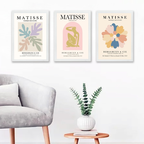 Kit 3 Quadros Posters Matisse Candy Colors 45x34cm - Com Vidr