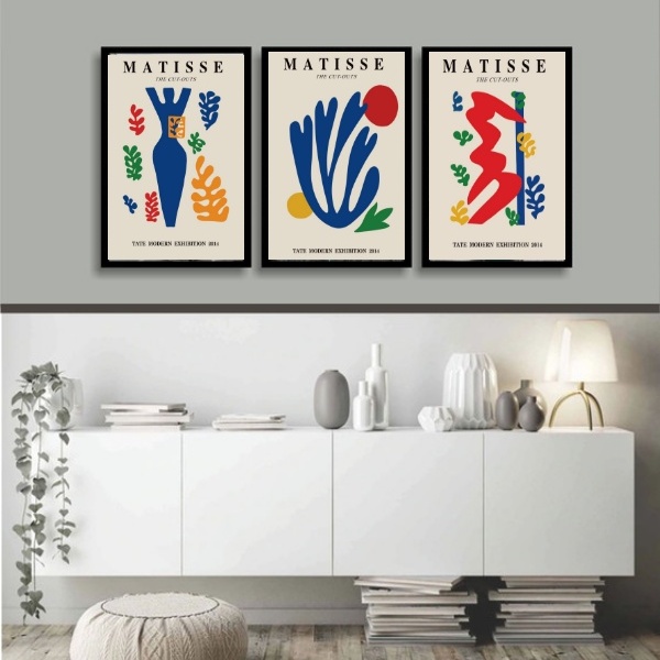 Kit 3 Quadros Posters Matisse Colorido 45x34cm Moldura Branca