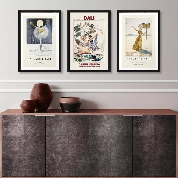 Kit 3 Quadros Posters Salvador Dali 24x18cm Moldura:madeira B