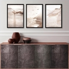 Kit 3 Quadros Praia Bege E Marrom- Leveza 45x34cm - Com Vidro