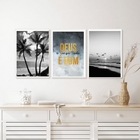 Kit 3 Quadros Praia Deus É Bom Preto E Branco 45x34cm - Com V