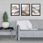 Kit 3 Quadros Praia Neutros - Abstratos 33x24cm Moldura Branca