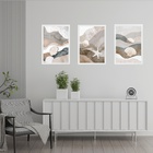 Kit 3 Quadros Praia Neutros - Abstratos 33x24cm Moldura Branca