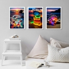 Kit 3 Quadros Praia Pedras Coloridas Iluminadas 24x18cm - Com