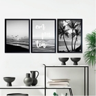 Kit 3 Quadros Praia Preto E Branco Empatia 45x34cm - Com Vidr