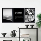 Kit 3 Quadros Praia Preto E Branco Gratidão Significado 24x18