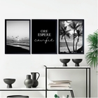 Kit 3 Quadros Praia Preto E Branco Ore Espere Confie 45x34cm