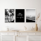Kit 3 Quadros Praia Preto E Branco Ore Espere Confie 45x34cm