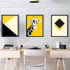 Kit 3 Quadros Preto E Amarelo Girafa 24x18cm - Com Vidro Mold