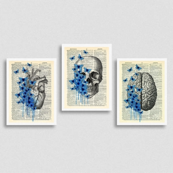 Kit 3 Quadros Psicologia Cérebro Coração 33x24cm Moldura:made