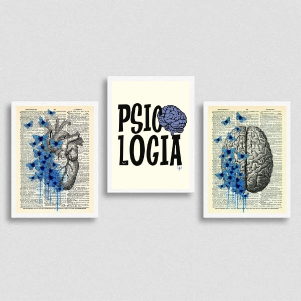 Kit 3 Quadros Psicologia Razão E Emoção 33x24cm - Com Vidro M